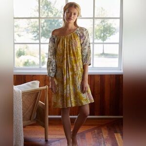 Daily Practice by Anthropologie Mollie Tunic Dress Yellow Floral XSP Cottagecore